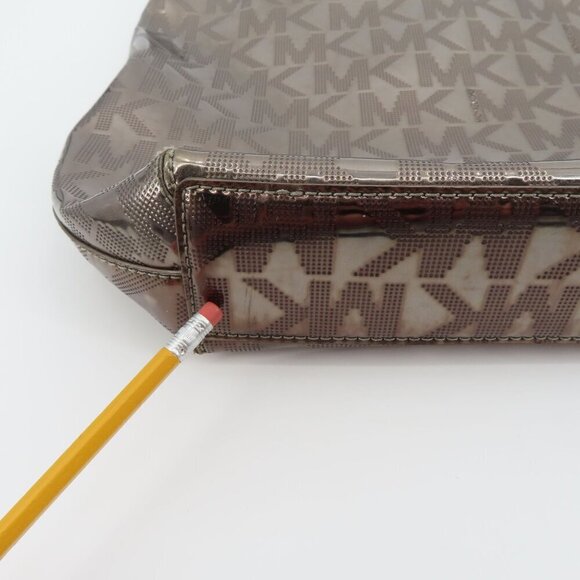 Michael Kors MK Jet Set Tote Bag Silver Gray Metal Chain Strap Handbag Purse - Picture 13 of 15